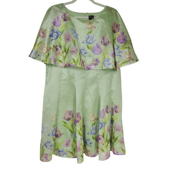 MAISON TARA 24W Floral Cottagecore FAIRY Green Tulips Easter Spring Cape Dress - Picture 1 of 12